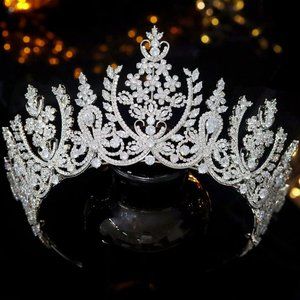 Crystal Bridal Wedding Tiara Headpiece Luxury Cubic Zirconia Crown Prom Pagent